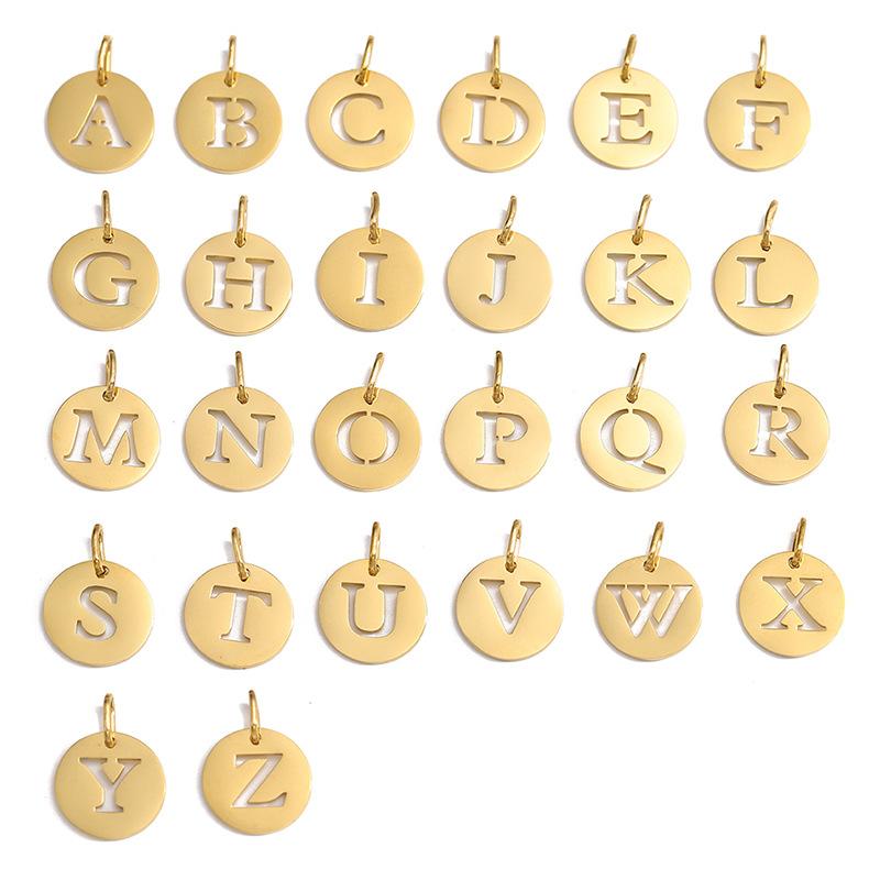 A-Z Alphabet 26 Letter Charms Set Heart Zircon Pearl Initial Letter Gold Plated Stainless Steel Pendants for DIY