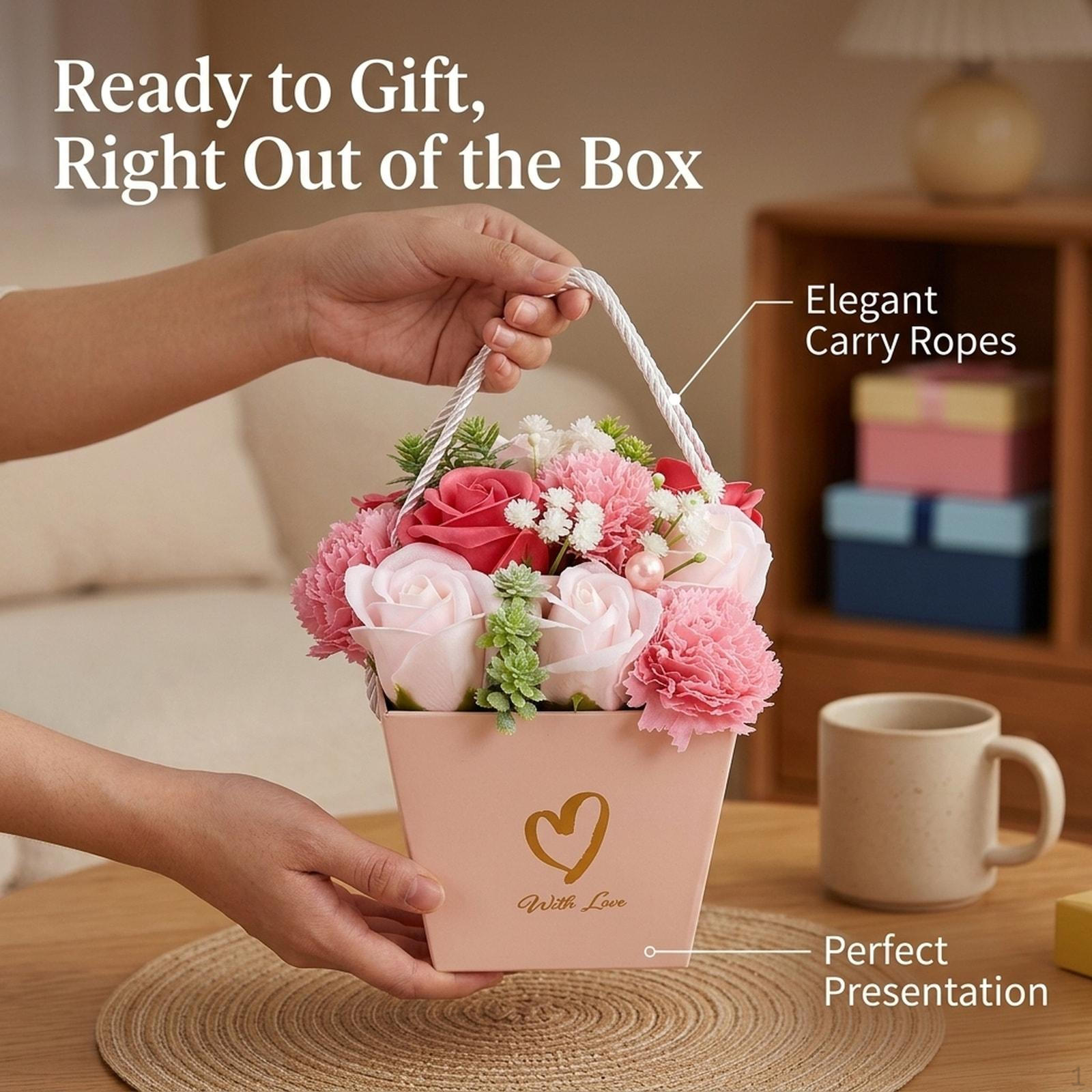 

Artificial Bouquet Decorative Ornament Scented Carnation Gift Box Unique Fragrance Suitable for роза розовый