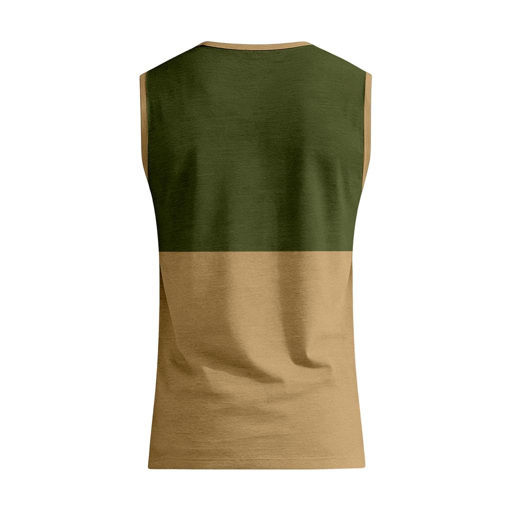 Men Sleeveless Casual Tank Top with Wide Shoulder Straps Chest Pocket and Panel Design for Everyday Wear