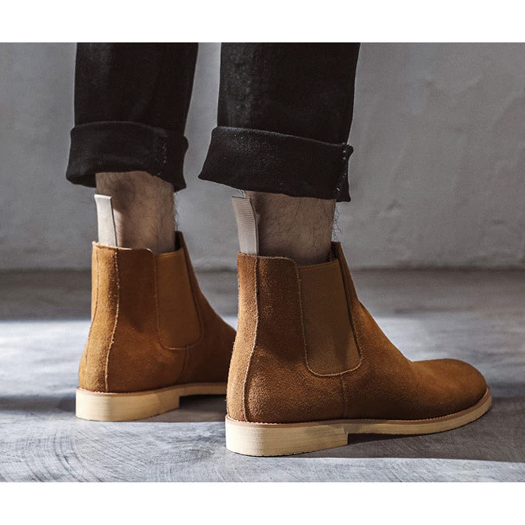 Placck Herren Chelsea Boots aus echtem Leder, Kleid Wildleder, Seiteneinsatz, Casual, Englischer Stil, Übergröße, Gelb, 27.5cm