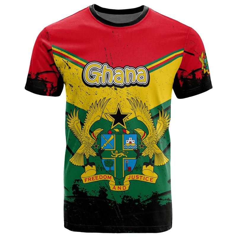 

African Ghana T-shirt Fashion 3D Printed Coat Of Arms T Shirts For Men Casual Round Neck Tees Summer Sports Tops Short Sleeves 120 (Kids)