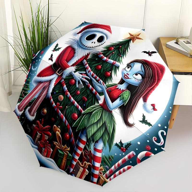 

Christmas, Nightmare Before Christmas Automatic Opening and Closing Umbrella - 8 Ribs Portable Folding Umbrella with Plastic Handle, Suitabl
