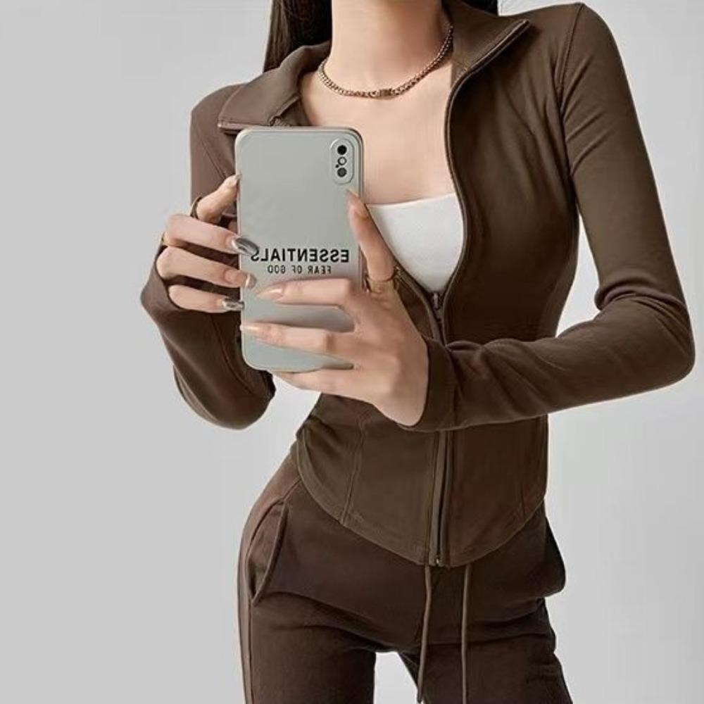 Dámské svrchní oblečení s dlouhým rukávem na zip, zkrácené cvičební tričko, slim fit, se zapínáním na zip po celé délce, atletické běžecké posilovací tričko pro ženy