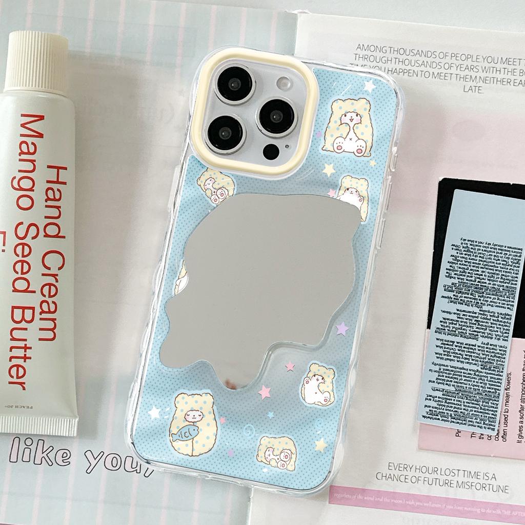 Cute Little Furry Bear Is Suitable for Apple 17/16 Mobile Phone Case Iphone13promax Huawei Makeup Mirror Case.