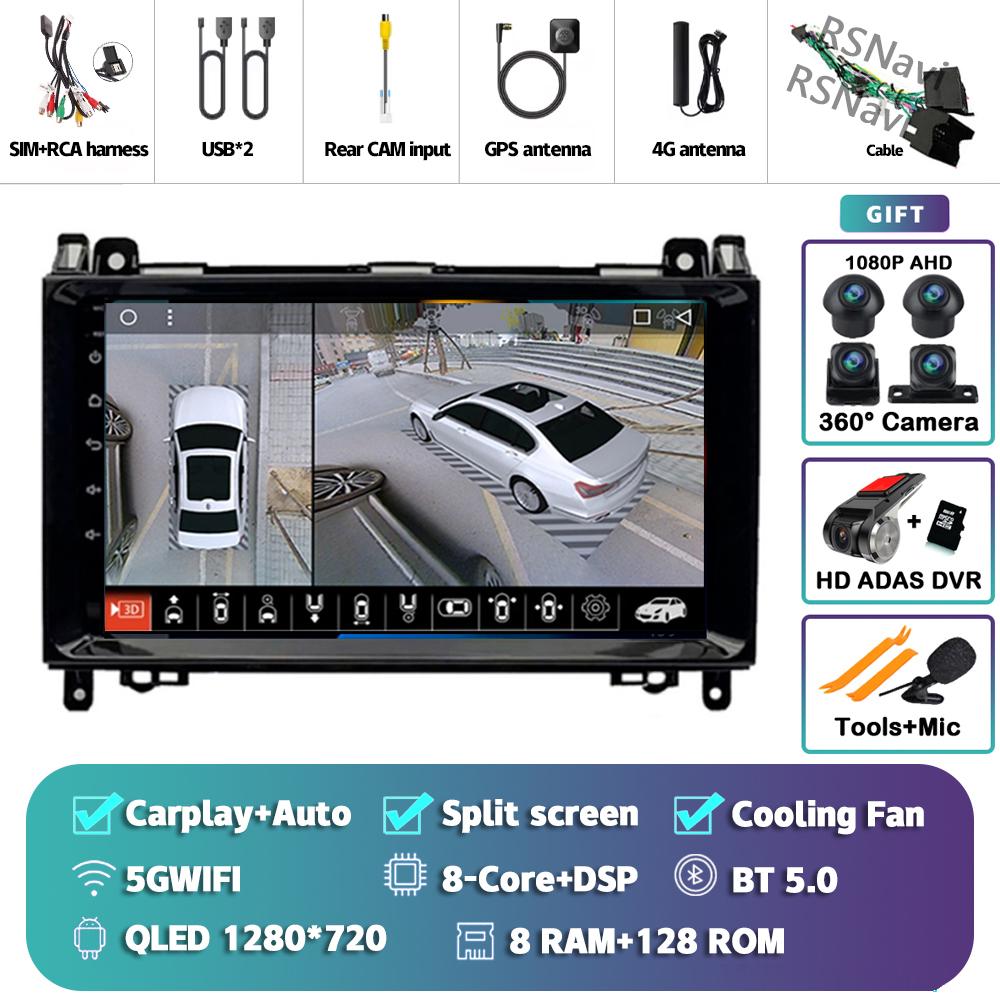 Android 14 Carplay Auto For Benz B200 Car Radio 4G+WIFI Player Multimedia Stereo 360 Camera Navigation Video Head Unit AI Voice