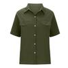 Women's Fashionable Loose-Fit Casual Shirt Button-Up Short-Sleeve Cotton-Linen Blend Top