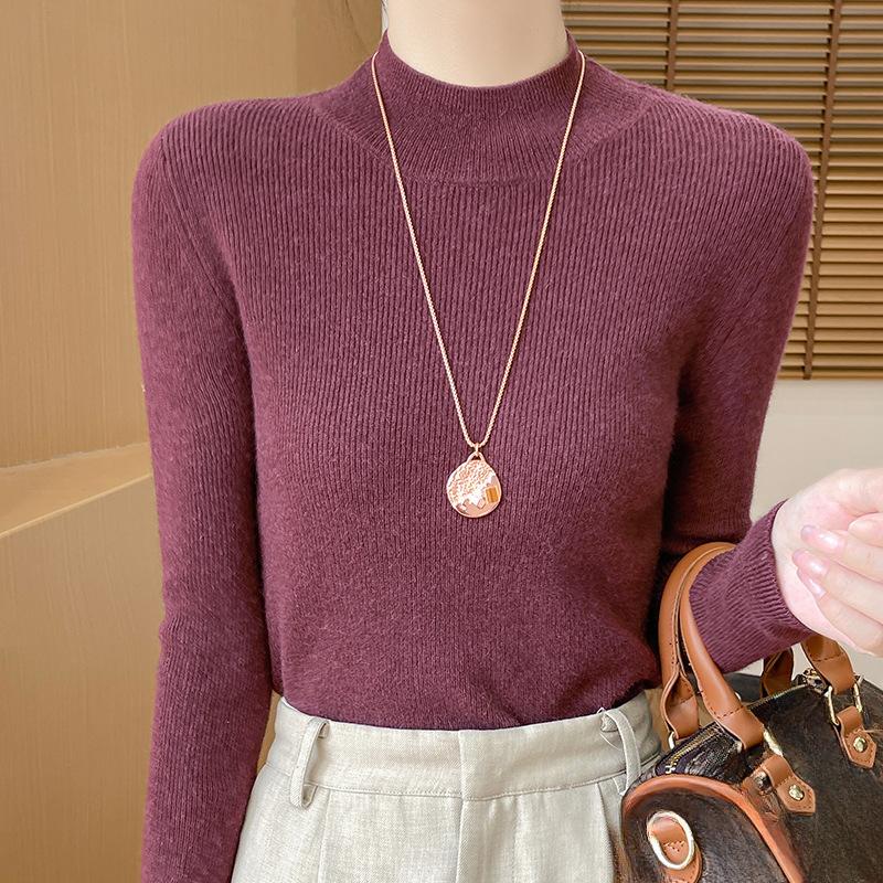 Slim and Thin Bottoming Shirt Women's Semi-high Neck Sweater Autumn and Winter Knitwear Tops