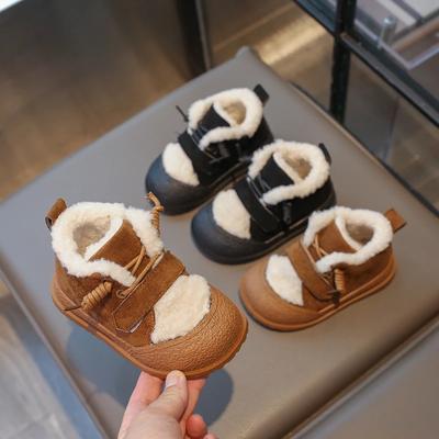 2024 Winter Kinder Schneestiefel Weiche Sohle Mädchen Causal Baumwollschuhe Mode Vielseitig Outdoor Kinder Jungen Plüschstiefel Klettverschluss