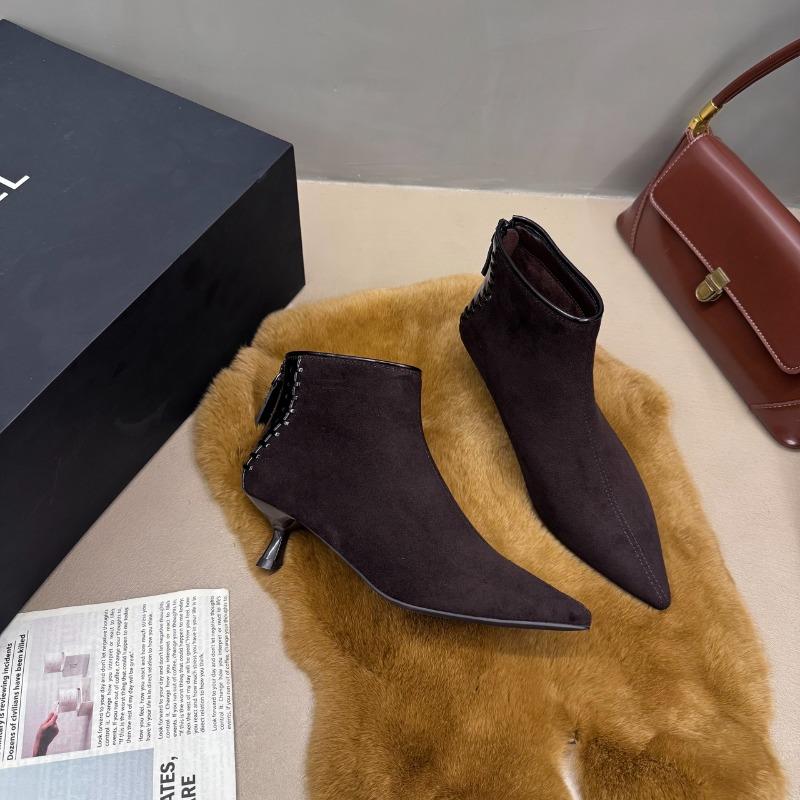 Pointed Toe Women's Ankle Boots Designer Suede High Heels Shoes Fashion Luxury Winter Short Boots 2025 Elegant Pumps Mujer Botas