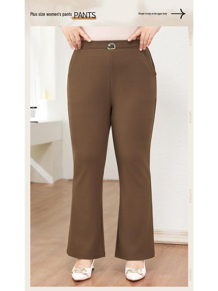 2025 Women's Plus Size High Waist Black Micro Flare Winter Pants - Casual Long Drapey Western Style