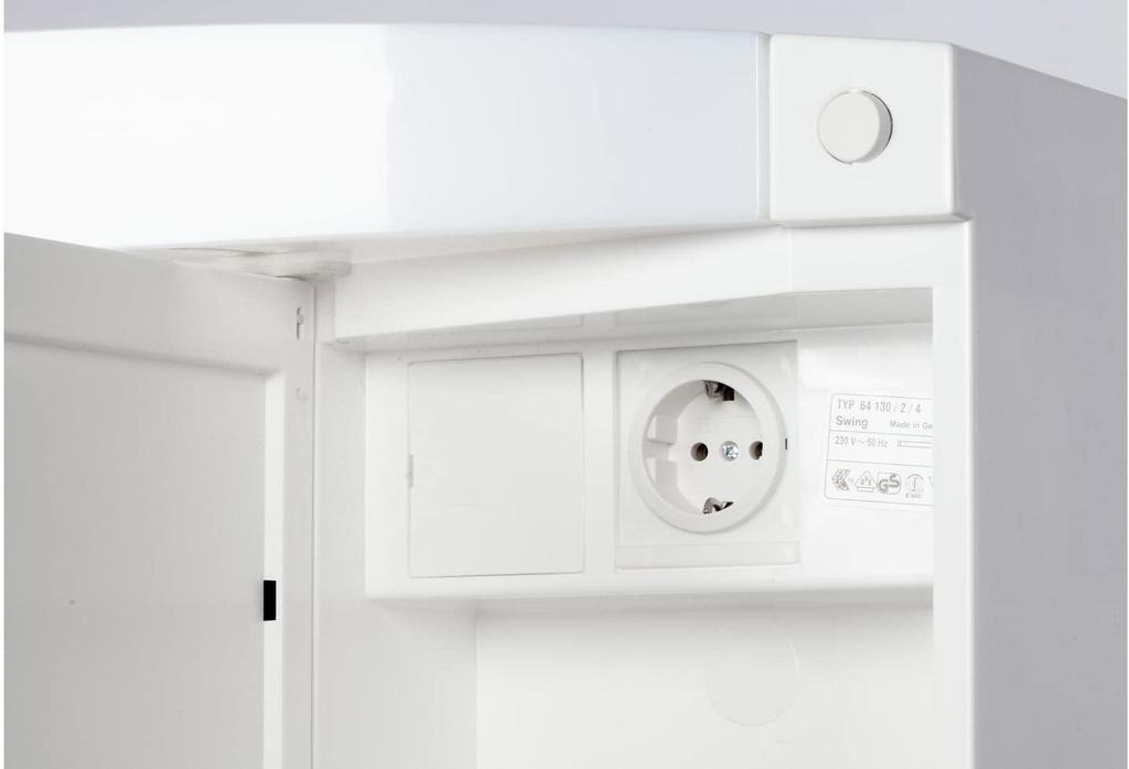 Cabinet with Mirror 76x58x18cm with Lighting and Socket , White Swing - High Quality