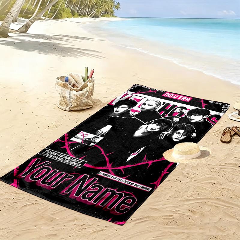 Name Custom TXT Poster Print Beach Towel, Large Soft Quick Dry Towel for Beach Camping Swimming