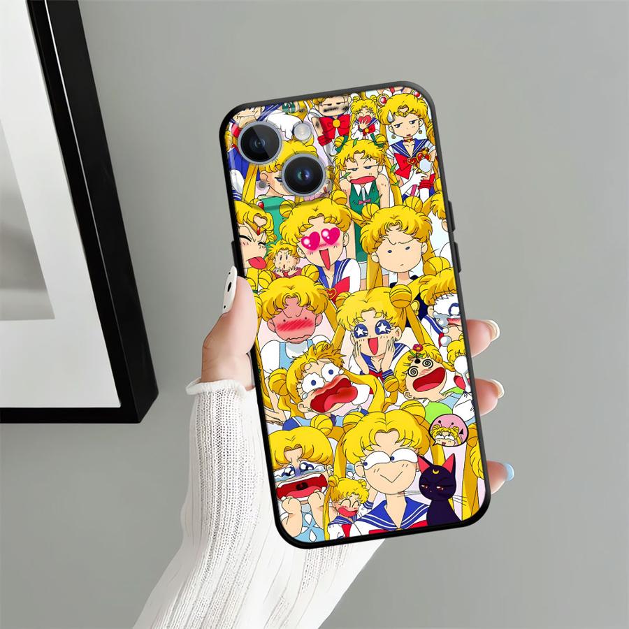 Sailor Moon Tsukino Usagi Black Soft Phone Cover Case for iPhone 15 16 14 Plus 13 12 11 17 Pro Max XR XS Max 17Air 7 8