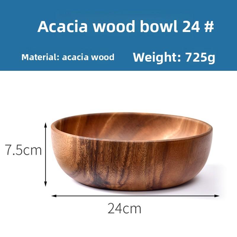 Acacia Wood Salad Bowl, Wooden Creative Rice Bowl, Environmentally Friendly Round Wooden Bowl