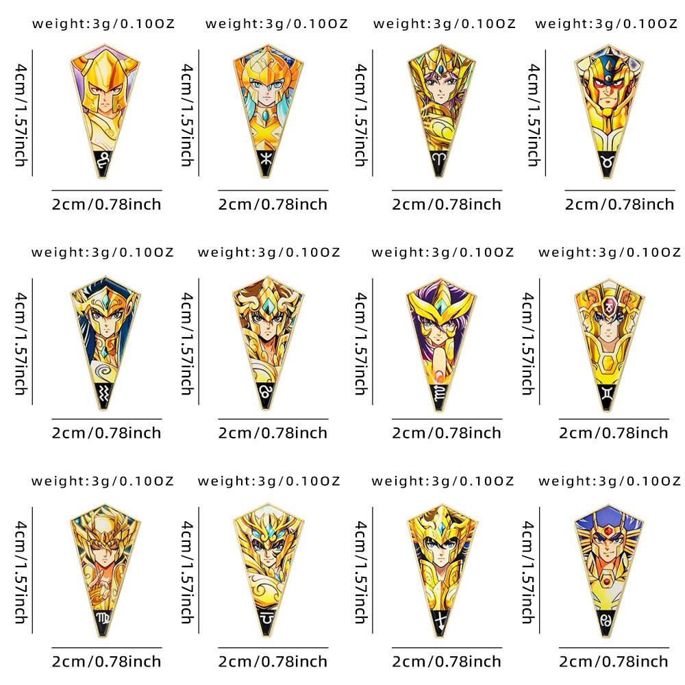 12 Golden Saint Seiya Zodiac Pins Set, Anime Twelve Gold Saints Enamel Brooches, Constellation Lapel Badges Collectible Gift