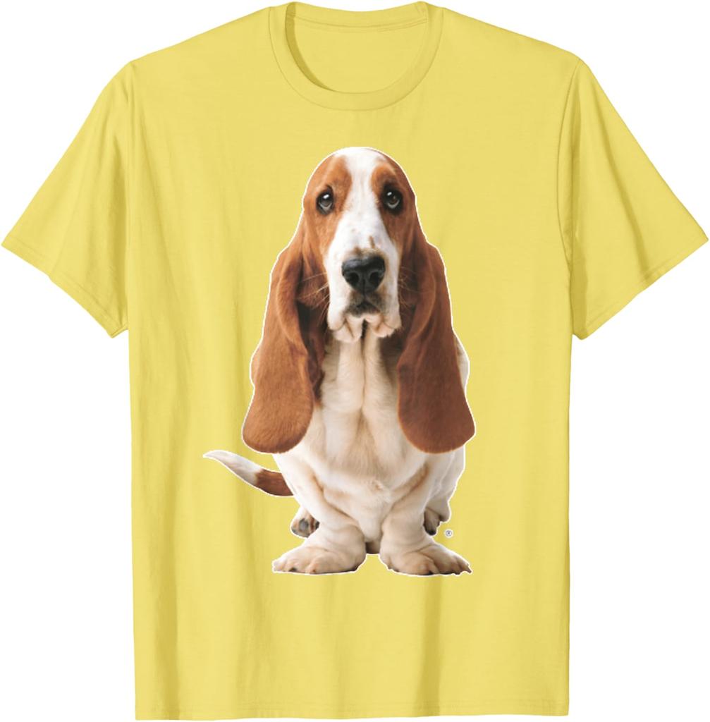 Basset Hound Dog Sitting Graphic Tee Breathable Cotton Casual Short Sleeve T-Shirt for Men