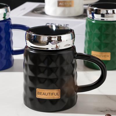 Tazza con specchio a forma di diamante con coperchio, stile Ins, set di tazze in ceramica, tazza da ufficio, tazza creativa, regalo souvenir