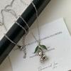 PANJBJ 925 Sterling Silver Flower Tulip Necklace for Women Leaf Drip Glaze Sweet Creativity Jewelry Party Gift Dropshipping