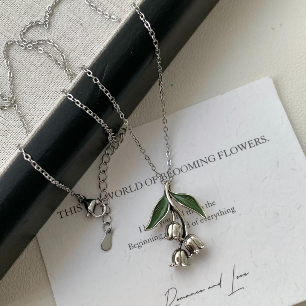 PANJBJ 925 Sterling Silver Flower Tulip Necklace for Women Leaf Drip Glaze Sweet Creativity Jewelry Party Gift Dropshipping