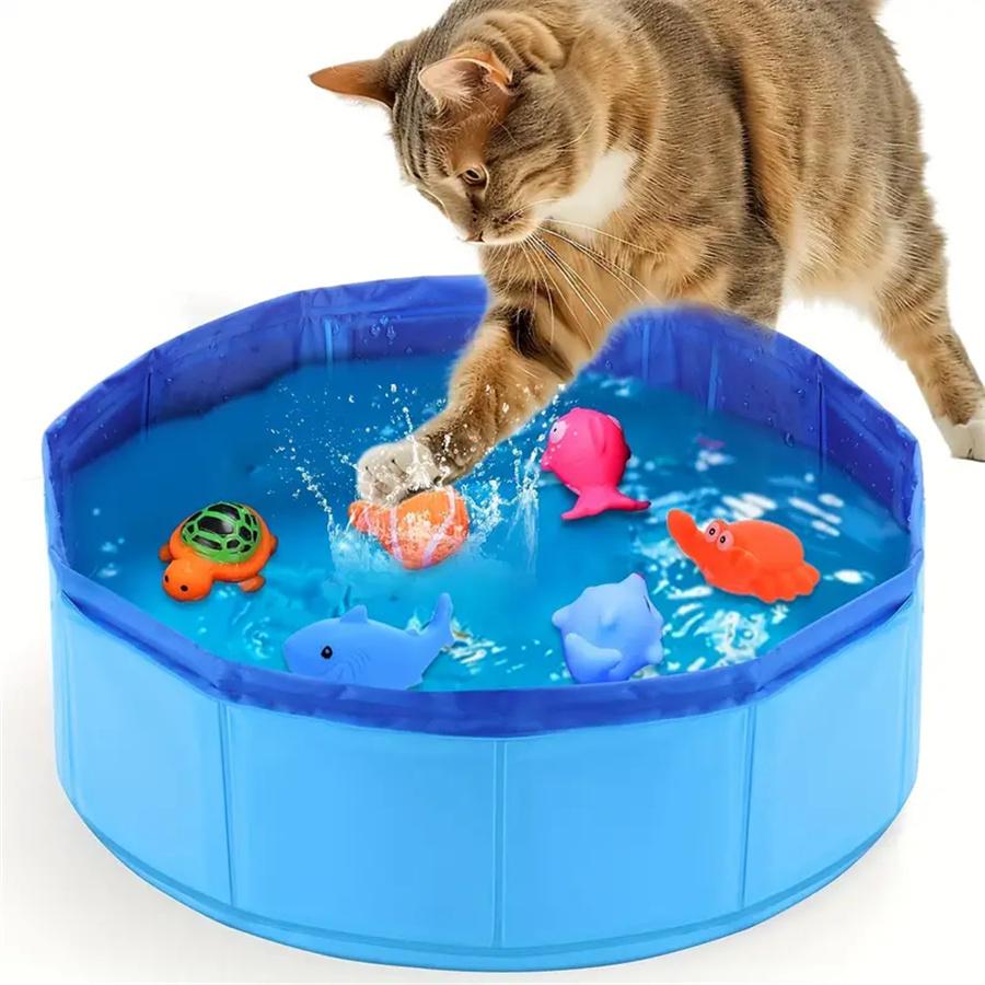 Cat Pool Toy Play Water Puppy Dog Cat Bath Pool Tub Toys Turtle Starfish Octopus Summer Cool Foldable Pet Cleaning Water Basin