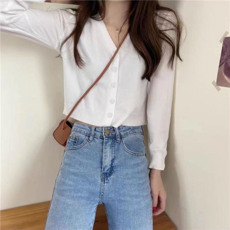 New Spring and Autumn Knitted Cardigan Women's Short with Long Sleeves and Thin with Sweater and Jacket Trend