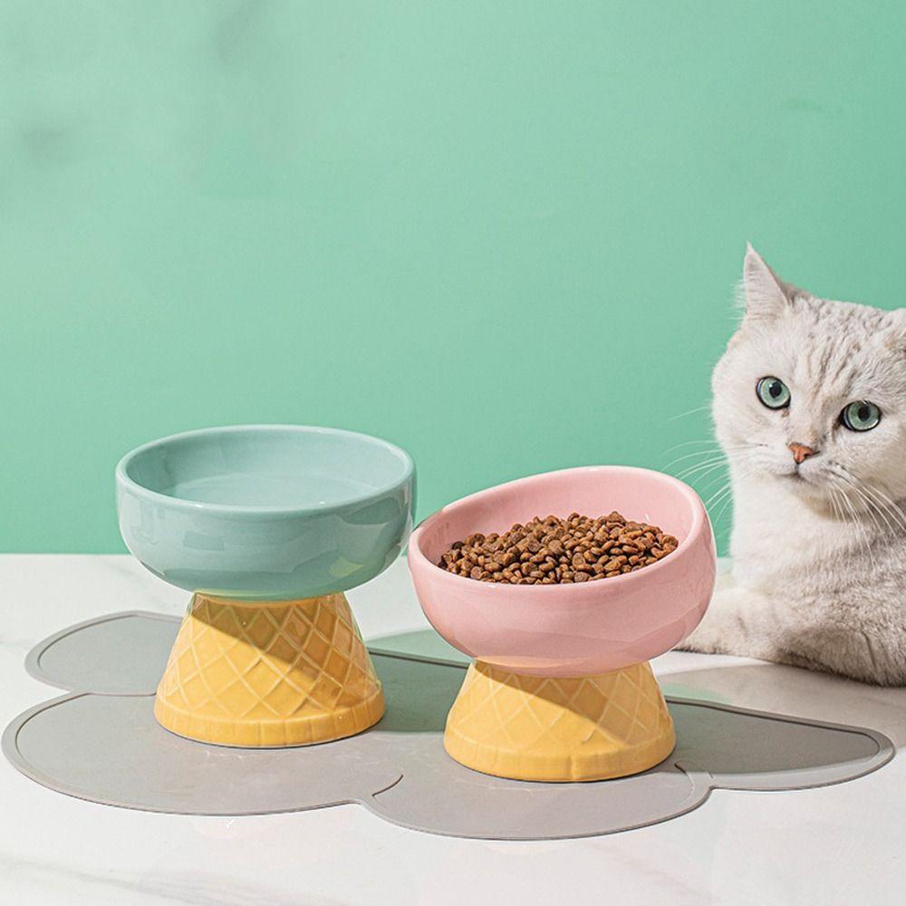 Oblique Mouth Cat Drinking Bowl Anti Overturning Raised Cat Bowl Ceramic Pet Bowl  Pet Feeding