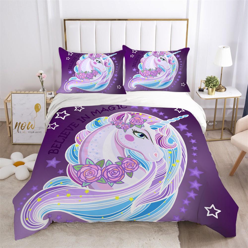 Unicorn Printed Bedding Set King Size Teen Bed Clothes Soft Highend Polyester Fashion Home Bedding Set