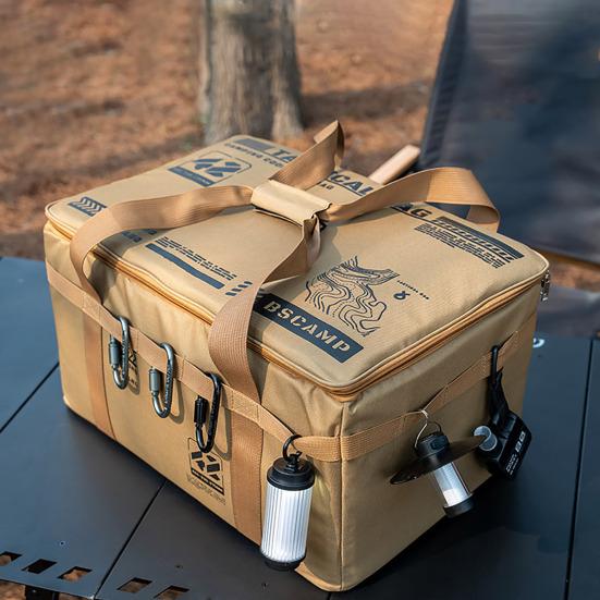 Tactical Camping Storage Bag 42L Utility Organizer Tote with Dividers Waterproof Oxford Fabric Collapsible Cookware Organizer for Camping Travel Car