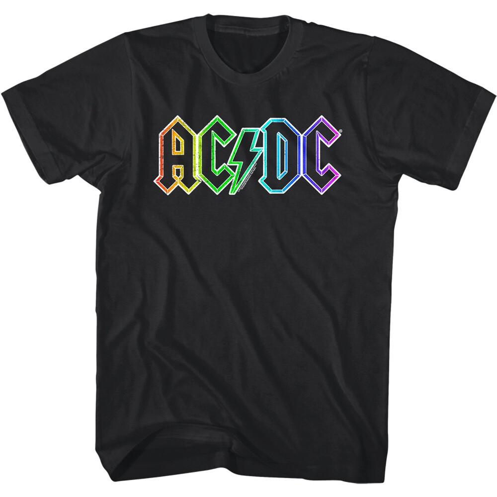 

ACDC Неоновая Радужная Логотип Мужская Футболка Рок-Группа Альбом Концертный Тур Мерч Футболка Топ 3XL