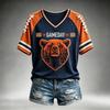 Women's Casual Neck Short Sleeve Tee Lightweight Breathable Rugby Print Top