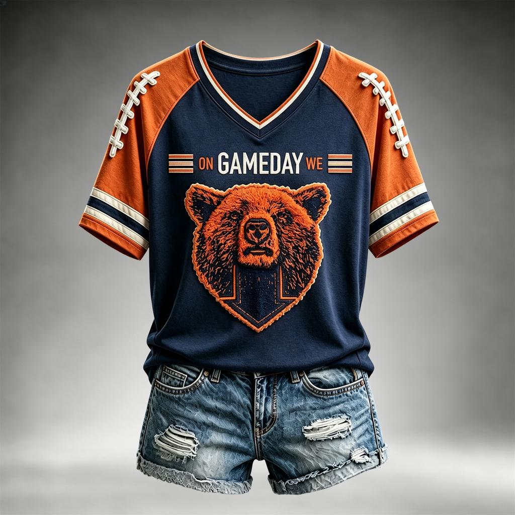 Women's Casual Neck Short Sleeve Tee Lightweight Breathable Rugby Print Top