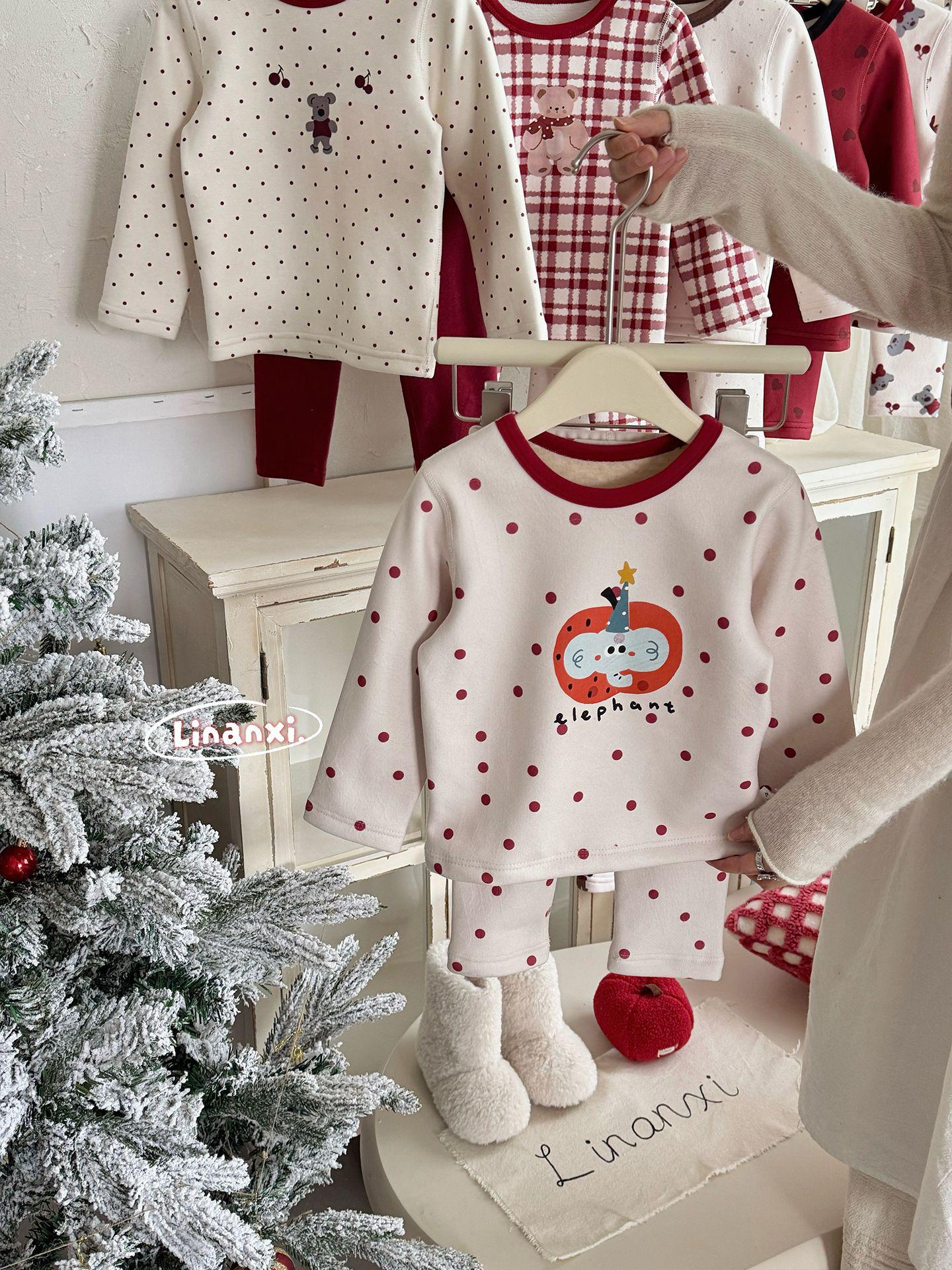 Unisex Children s Thickened Flannel Pajama Set - New Year Christmas Series 90 cm