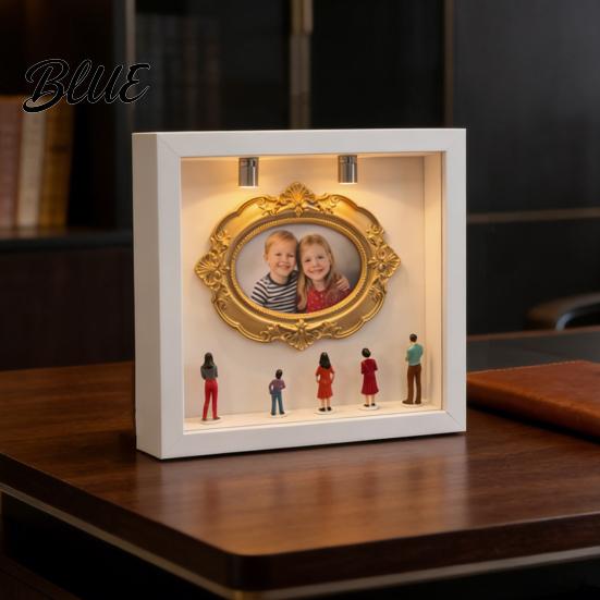 Stylish Home Decor Frame DIY Mini Museum Silhouette Box with LED Light Kit Customizable 5 Figurines And 1 Personalized Photo Display Case for Wedding