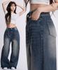 Elleonasi P53_[Standard/Long/S~3Xl/4 Colors] Washed Back Hem Wide Denim Pants / Dark Blue