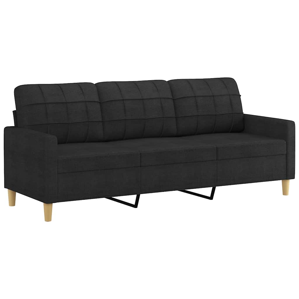 Vidaxl 3-Seater Sofa With Cushions, Black, 180 Cm, Fabric