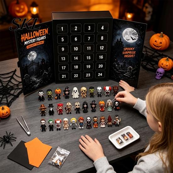 Giochi di Festa in Famiglia Calendario dell'Avvento di Halloween 2026, Scatola Conto alla Rovescia di 24 Giorni con Figure Festive 3D, Set di Giocattoli Spettrali da Collezione per Bambini, Regalo