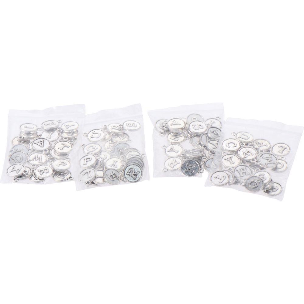 130pcs Round Antique Alphabet Charms Silver Initial Charms Dangle  for Bracelet
