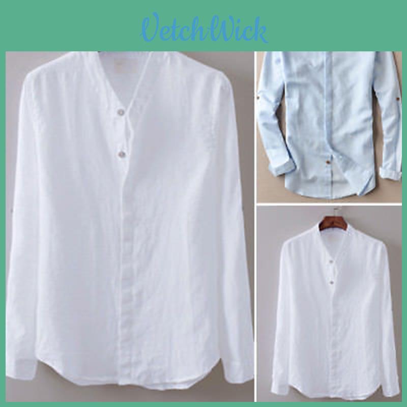 Premium Men's Loose Cotton And Linen Shirts With V-neck For Ultimate Comfort