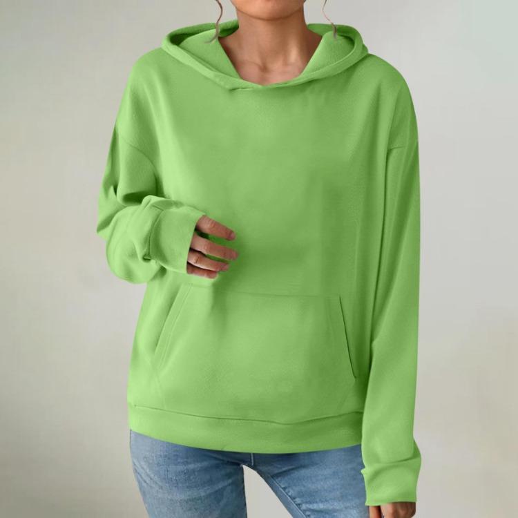 

Fashionable Women Solid Color Hooded Sweatshirt Long Sleeve Pullover XXL