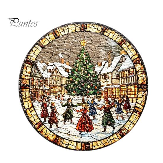 Leichtes Dekoratives Kunstobjekt Acryl-Fensteraufhänger im Buntglas-Stil, Lebensbaum & Winterwald Bunter Hängeornament Runder Sonnensammler