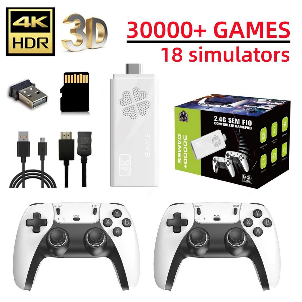 M8II Pro Wireless Retro Game Console with Built-in 30000 Classic Games, 4K HDMI TV Output, Equipped with Dual 2.4G Wireless Controller, 64G Game Stick