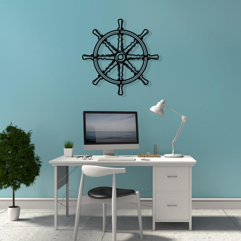 Metal Compass Wall Art, Nautical Rudder Decor for Office