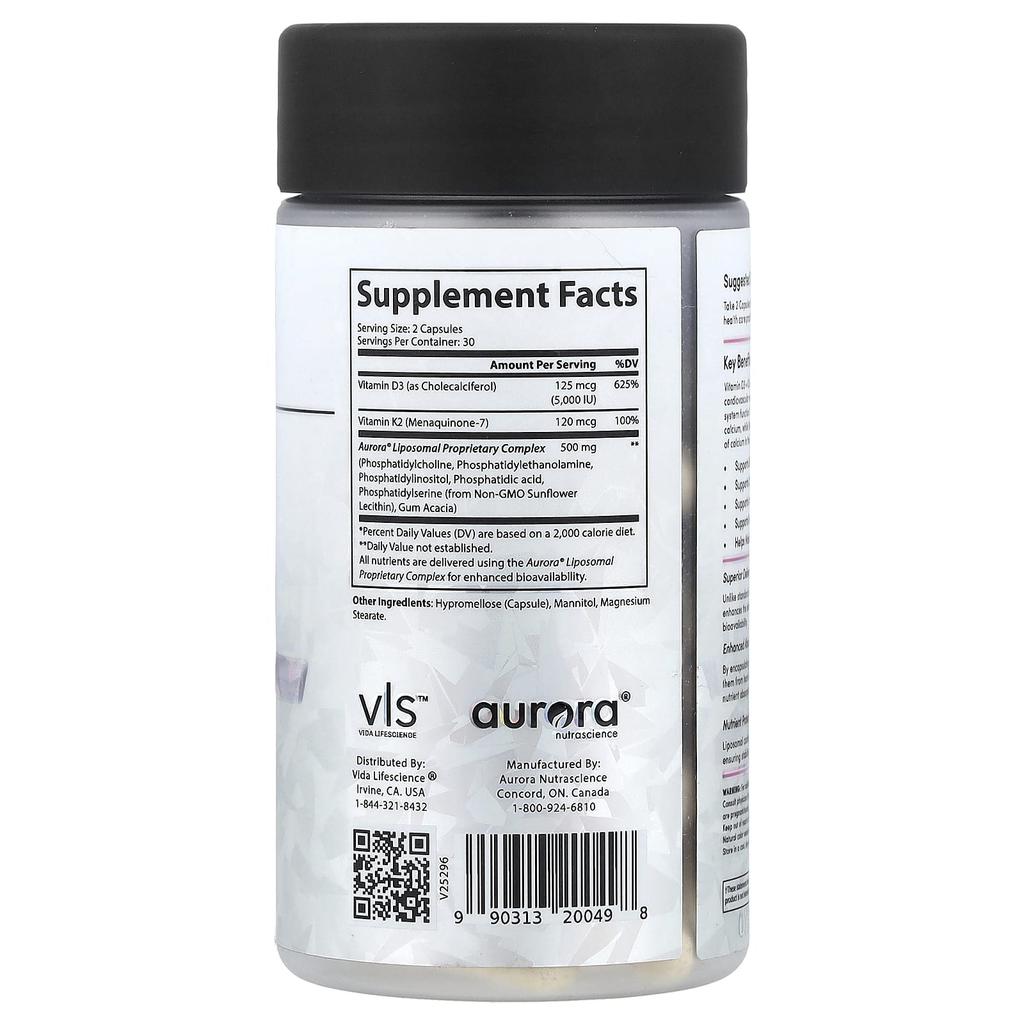 Aurora Nutrascience Vitamin D3/K2, 60 Capsules