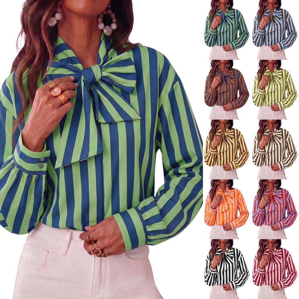 Camicia a maniche lunghe a righe da donna con vestibilità ampia - Blusa casual autunnale per l'uso quotidiano