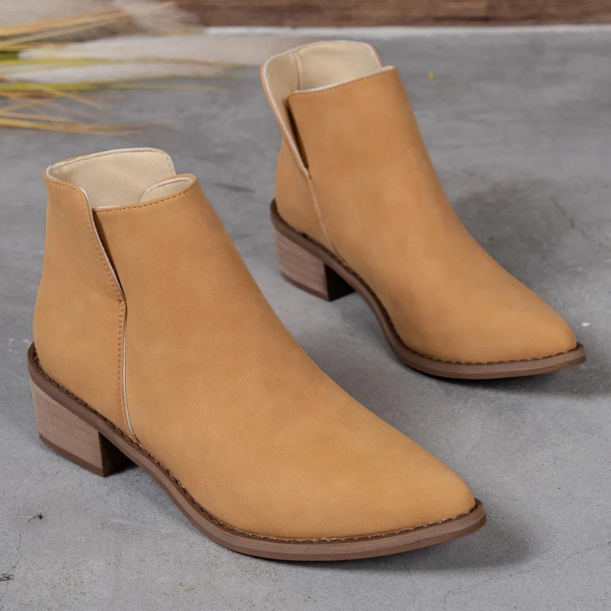 

Осенние женские туфли на каблуке, ретро-ботинки с острым носком и толстым каблуком, ботильоны для женщин, сапоги в стиле вестерн на каблуке, повседневные женские сапоги 38