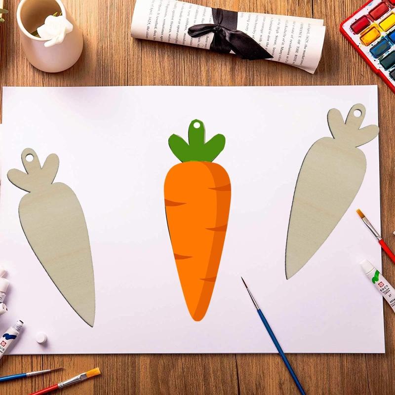 

Пасхальные деревянные подвески 12 шт. Деревянная пустая подвеска в виде моркови с веревкой