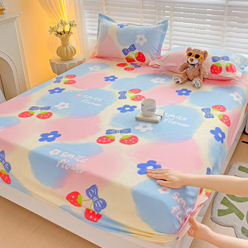 Queen Bed Sheets Set Tulips Printed drap de lit Floral Flower Style Fitted Sheet with Elastic Band Single Bed Linen for King Bed