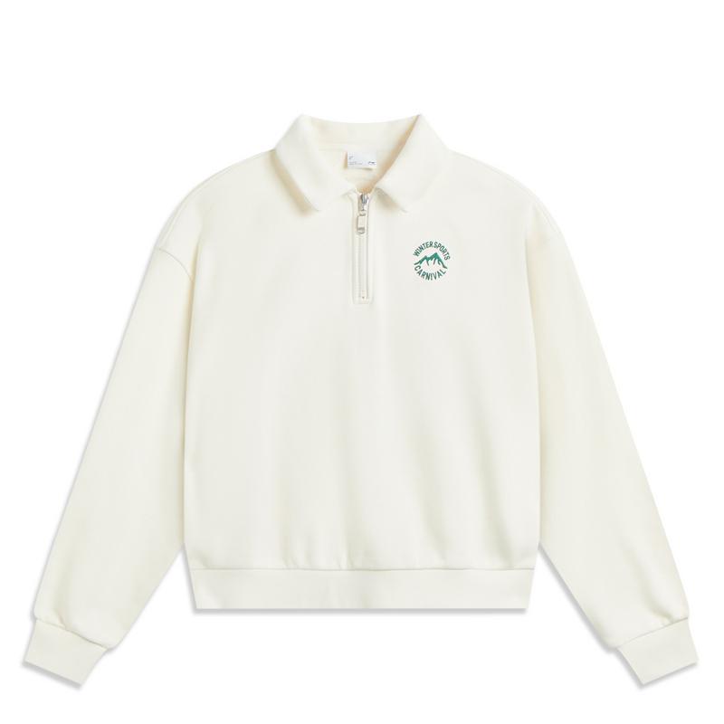 

Li Ning Серия Спортивный Стиль Жизни Повседневный Простой Однотонный Свитшот Поло Женский свитшот Белый AWDUD64-1