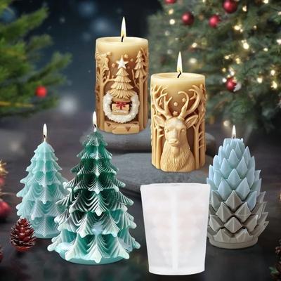 Model 3D de sculptură în brad de Crăciun, cilindru, relief de elan, lumânare cilindrică din silicon, pentru ornamente, matrițe pentru lumânări, cadou de Crăciun
