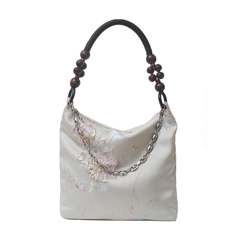 Элегантная сумка-тоут с цветочной вышивкой для женщин 2024 Лето Просторная сумка через плечо серебряный